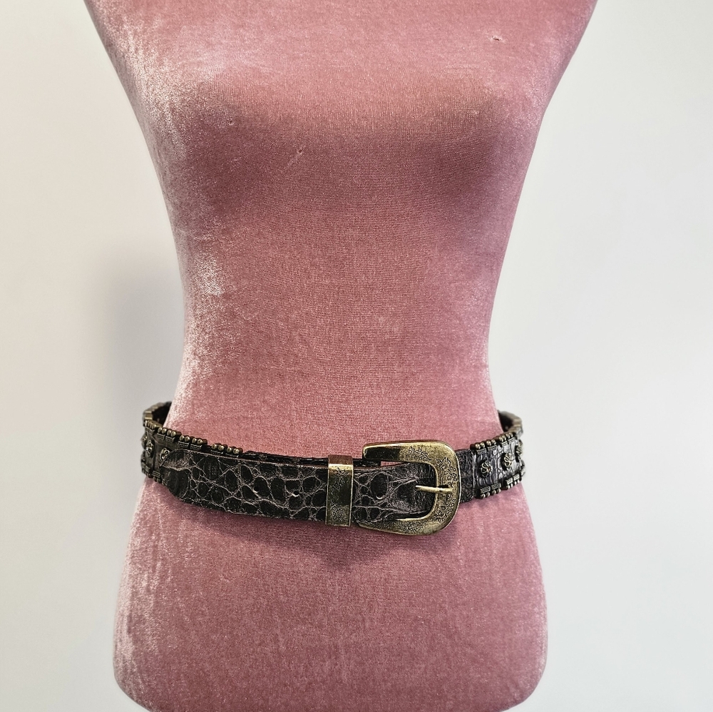 Berge Italian leather belt. Alligator skin embossed brown leather. Size small.